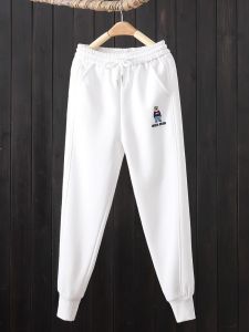 Loose Womens Sporty Sweatpants with Embroidery High Waist Harlan Style Autumn Winter New Arrival Long Pants White Color