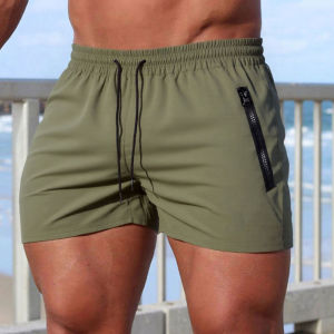 Mens Soild Color Swim Shorts Summer Casual Beach Board Shorts for Men Quick Dry Running Fitness Gym Shorts Zipper Pocket