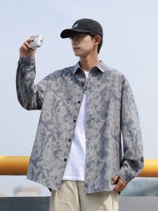 Mens Stripe Shirt Long Sleeve Tie Dye Top 2025 New Spring Autumn American Retro Shirt Jacket Loose Fit Youth Fashion