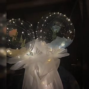 22 Inch Light Up Handle Transparent Bobo Balloon With Led Light And Stick Clear Bubble Helium Balloons For Birthday Wedding Valentines Party Decoration Supplies