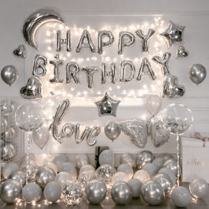 Internet Celebrity Mens Birthday Party Happy Birthday Decoration Scene Layout Boyfriend Supplies Balloon Boys Silver Background Wall