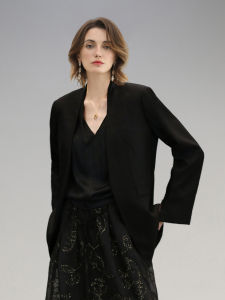 COCOBELLA | Split Cuffs Frayed Hem Collarless Blazer