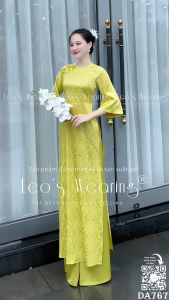 DA767 LEOSWEARING Set áo dài cách tân lụa gấm cổ tròn đính nơ tay lửng phối quần lụa dáng suông