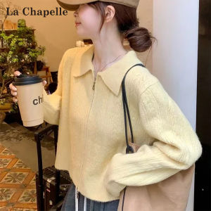 La Chapelle | Yellow Stand-collar Knit Sweater with Double Zippers