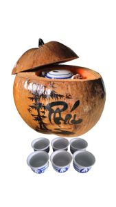 Bộ bình ủ trà trái dừa khắc chữ "Phát" / Bình trà 04 - 09 lít / Giữ ấm 3 - 6 giờ / Sản phẩm sản xuất thủ công trứ danh xứ dừa Bến Tre