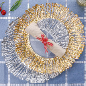 Nordic Style Gold Rimmed Glass Plate Fruit Tray Creative Flat Dish Simple Design Home Use round Plate for Adults Handmade Craft