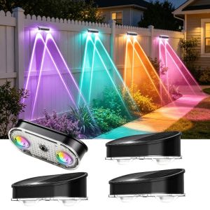 RGB Solar Fence Light IP44 8 Color Dusk to Dawn Auto Decorative Lighting 11 Mode Courtyard Steps Wall Terrace Hotel Area