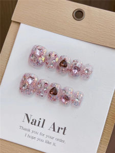 Flash Diamond Diamond Handmade Wear Nail Fancy Heart Sequin Finished Nail Beauty Sweet Cool Short Phototherapy Fake Nails
