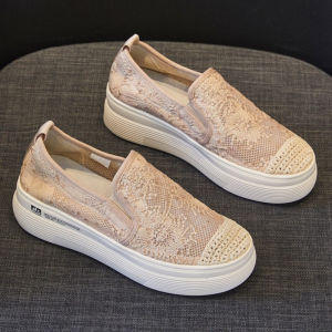 Beige Fisherman Shoes Thick Bottom Heightening Mesh Breathable Versatile Summer Heightening Womens Shoes Stylish Loafers