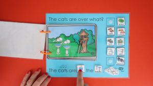Bộ học liệu Montessori GIỚI TỪ tiếng anh bóc dán "The Cats Are Over What"