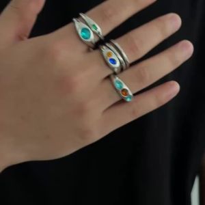 Ingemark | Ingemark 6 Pcs/Set Hip Hop Colorful Rhinestone Stackable Open Ring for Men Creative Irregular Adjustable Ring Punk Rock Jewelry