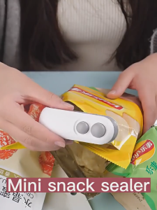Free Gift 2pcs Mini Food Bag Sealer 2 in 1 Heat Sealer Plastic Package Sealers for Snack Food Portable Heat Sealer with Cutter USB Rechargeable Handheld Sealing Machine