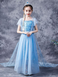 ชุดเจ้าหญิงสไตล์ Disney Princess ชุดราตรีทรงพองคอตตอนผสมโพลีเอสเตอร์สำหรับเด็กผู้หญิง