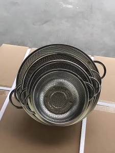 Stainless Steel Draining Basket with Dense Holes Double-ear Multi-purpose Basket for Washing Vegetables and A Leaky Basin