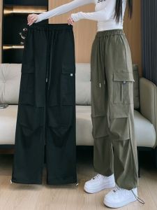 กางเกงขายาวทรงหลวมสไตล์ทำงาน กางเกงขายาวทรงตรงลำลองสำหรับเด็กผู้หญิง ช่วงฤดูใบไม้ผลิและฤดูใบไม้ร่วง สำหรับนักเรียนมัธยมต้นและมัธยมปลาย