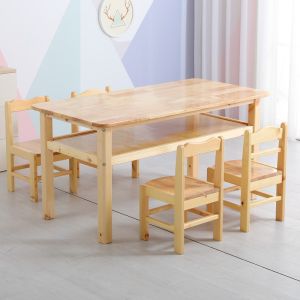 Kindergarten Kids Solid Wood Double-Layer Rectangular Table Six People School Desk and Chair Early Education Training Class Color For Home Painting Table