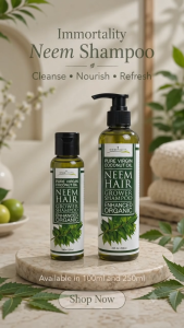 Immortality Neem Shampoo 100ml/250ml – Botanical Hair & Scalp Cleanser with Aloe Vera & VCO