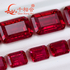 Rectangular Chamfered Emerald Shape Lab Grown Ruby AGL Certificate Pigeon Blood Red Diamond Cut Synthetic Corundum Loose Gemstone With Visible Inclusions Charms Accessories for DIY