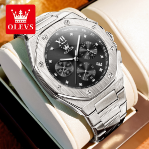 OLEVS Watch For Mans Original Waterproof Fashion Mechanical Style Stainless Steel Calendar Luminous Quartz Mens Casual Watch