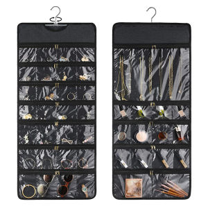 Wall-Mounted Large Capacity Transparent Jewelry Display Stand Double-Sided Dustproof Door Back Accessory Storage Bag