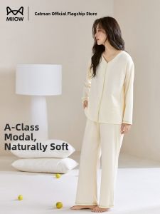 miiow | MiiOW Modal Silk Sleepwear Womens Summer New Style Cool Feeling Short Sleeve Turn-down Collar Home Clothes Set Lightweight Comfortable