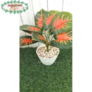 Tanaman Hias Artificial Daun Keladi Merah X9 Pot Tawon D12 Dekorasi Meja Pajangan Ruang Tamu