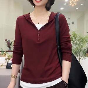 Pure Cotton Long Sleeve Hoodie T-shirt Womens Casual Style Spring Autumn New Arrival Anti-Aging Base Shirt Top