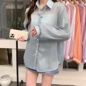 GT SHOP เสื้อเชิ้ตแขนยาว ผ้าซีทรูบางๆ ใส่คลุมเพิ่มเลเยอร์ให่การแต่งตัว ดีไซน์เรียบหรู ดูแพง ทันสมัย สไตล์เกาหลี เนื้อผ้าดี นุ่ม สวมใส่สบาย พร้อมส่งจ้า