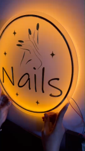 ป้ายร้านทำเล็บ ป้ายอะคริลิคติดไฟ ป้ายไฟออกหลัง