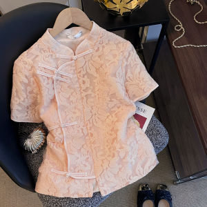 PAIBOLI | Slimming Loose Short Sleeve Shirt For Women Elegant Chinese Style Button Up Summer New Arrival Plus Size High Waist Straight Cut