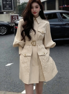 DANTING | Spring Elegant Minimalist High-class Occasions Suitable Striped Shirt and Dress Waist Cinched