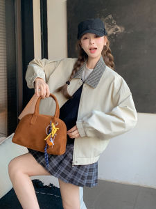 Slimming Short Jacket in Beige for Women Versatile Retro Style Korean Fashion Workwear Jacket for Autumn Season