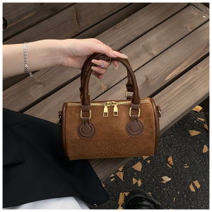 Retro Suede Bucket Bag Womens Shoulder Handbag Pillow Shape Soft Leather Zipper Closure Casual Style Fashionable Design