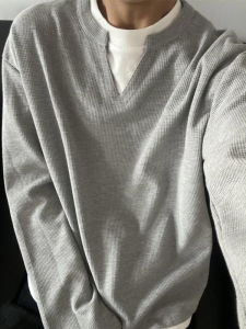 เสื้อยืดคอกลมแขนยาวสีดำ Cleanfit สำหรับผู้ชาย ชุดสองชิ้น แฟชั่นฤดูใบไม้ร่วง สไตล์อเมริกัน ชุดชั้นในเสื้อสเวตเตอร์