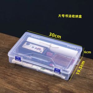 Chinese Calligraphy Storage Box Portable Satchel Student Only Calligraphy Practice Writing Brushes Ink Sticks Paper and Inkstones Watercolor Brush Transparent Toolbox