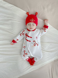 New Year Celebration Pure Cotton Romper Baby Clothes for Boys And Girls 12 Months Old And below Chinese Style Long Sleeve