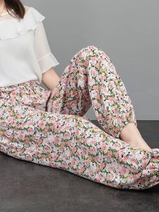 Lavender Manbo Cotton Silk Pants Extended Summer Lightweight Casual Womens Sunshade Long Flared Pants Cool Polyester Lining