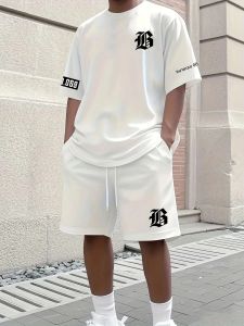 ขายร้อนฤดูร้อนใหม่ผู้ชายชุดพิมพ์แฟชั่นสบายๆเสื้อยืดแขนสั้นกางเกงขาสั้นกีฬากลางแจ้งชุด