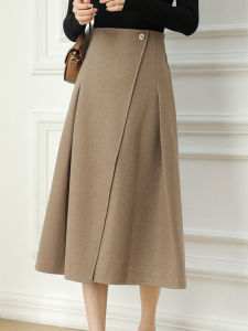 กระโปรงทรงเอเอวสูงทรงหลวมสำหรับผู้หญิง กระโปรงทรงเอยาวคลุมเข่าทรงกลมแบบมีซิปสำหรับเดินทางในฤดูใบไม้ร่วง