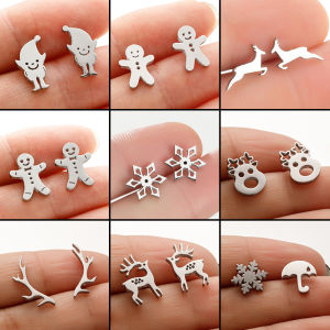 Exquisite Animal Milu Deer And Cartoon Snowman Earrings For Women Tragus Piercing Stainless Steel Christmas Gifts For New Year