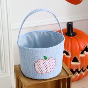 Small Plaid Halloween Basket Polka Dot Pumpkin Applique Gift Bag For Candy Treat Or Trick Party Decorations Pink With Ruffle