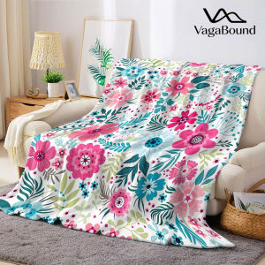 Pink Wild Floral Print Flannel Blanket Warm Soft Halloween Christmas Decorative Couch Warm Cozy All-Season Gift