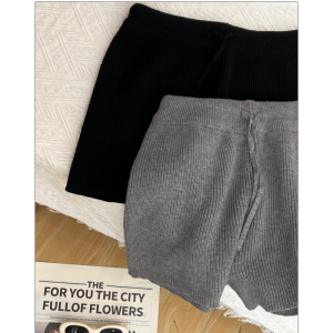 HUOLISI | Korean Style Grey Knitted Shorts Flattering Fit A-Line Pants
