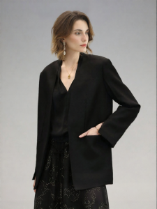 COCOBELLA | Split Cuffs Frayed Hem Collarless Blazer
