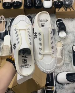 Giày sục nữ M.L.B Ny ⚡ CAO CẤP ⚡ Giày đạp gót vải canvas classic Ulzzang màu trắng mẫu hotrend - Full box