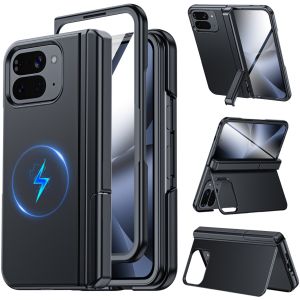 Magnetic Case for Google Pixel 10 Pro Fold with Hidden KickstandBuilt-in 9H Glass Screen Protector & Hinge Protection-Black