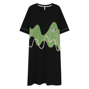 Miiow | Pure Cotton Short Sleeve Sleepwear Womens Style Summer New Loose Home Clothes With Chest Pad Cartoon Print Comfortable Nightgown