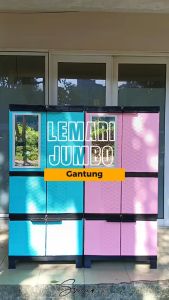 Lemari Plastik 4 Susun Tingkat Jumbo Rak Gantung Cermin Full Kunci Baju Pakaian Serbaguna Multifungsi Murah Kokoh Awet AP