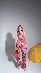 ชุดเสื้อผ้าผ่านมือ จั๊มสูทสูดปัง ลายสวย ใส่สบาย สม้อคลัง ผ้าไม่ใช่บาง มีน้ำหนัก มีสายไว้พาดคอในตัว Jumpsuit ชุด CL813