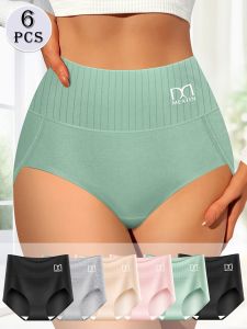 6-Pack Womens High-Waisted Briefs Tummy Control Underwear - Soft Breathable Fabric Elegant Solid Colors (Mint Green